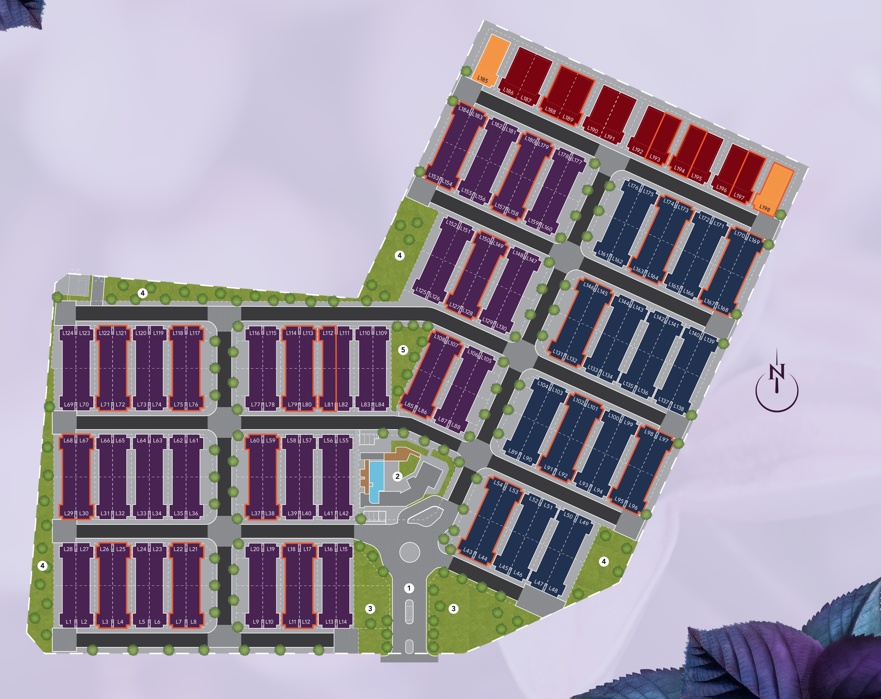 Master plan showing the housing arrangement, guardhouse, clubhouse and parks